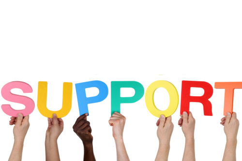 Multi ethnic group of people holding the word support isolated